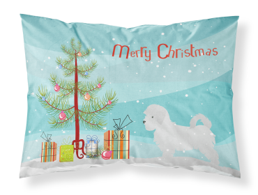 Maltese with Merry Christmas Tree Fabric Standard Pillowcase