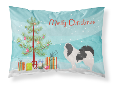 Japanese Chin with Merry Christmas Tree Fabric Standard Pillowcase