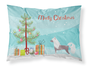 Chinese Crested with Merry Christmas Tree Fabric Standard Pillowcase