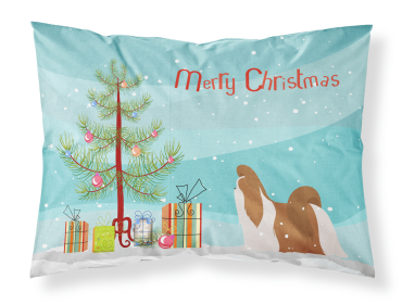 Shih Tzu with Merry Christmas Tree Fabric Standard Pillowcase