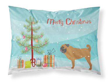 Pug with Merry Christmas Tree Fabric Standard Pillowcase