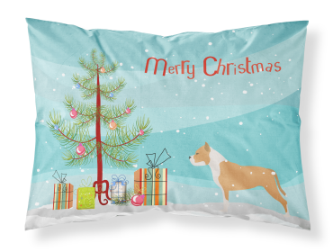 Staffordshire Bull Terrier with Merry Christmas Tree Fabric Standard Pillowcase