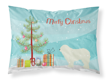 Komondor with Merry Christmas Tree Fabric Standard Pillowcase