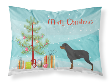 Rottweiler with Merry Christmas Tree Fabric Standard Pillowcase