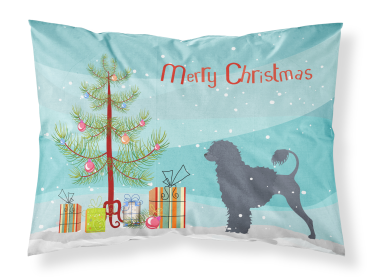 Portuguese Water Dog with Merry Christmas Tree Fabric Standard Pillowcase