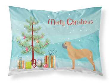 Bullmastiff with Merry Christmas Tree Fabric Standard Pillowcase