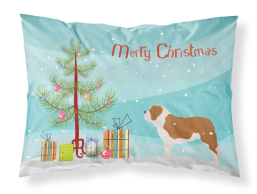 Saint Bernard with Merry Christmas Tree Fabric Standard Pillowcase