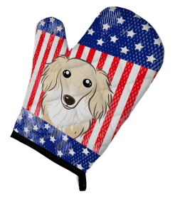 Dachshund - Longhair - Cr me - American Flag Oven Mitt