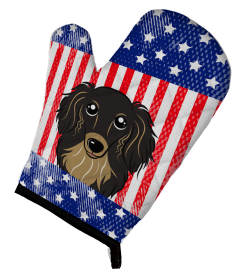 Dachshund - Longhair - Black and Tan - American Flag Oven Mitt