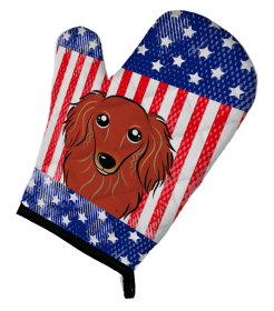 Dachshund - Longhair - Red - American Flag Oven Mitt