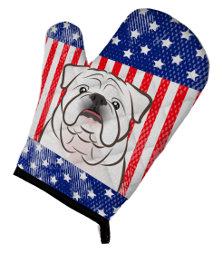 English Bulldog - White - American Flag Oven Mitt