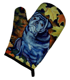 Pug - Old Black in Fall Leaves Artwork Oven Mitt