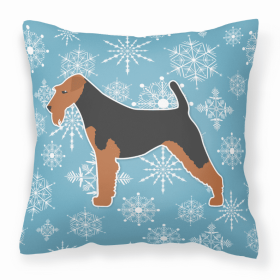 Welsh Terrier Winter Snowflake Dog Profile Art Fabric Decorative Pillow