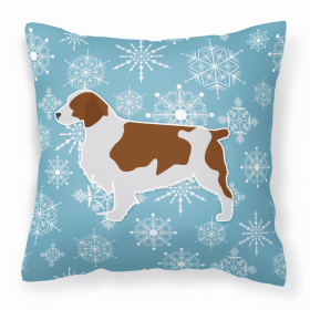 Welsh Springer Spaniel Winter Snowflake Dog Profile Art Fabric Decorative Pillow