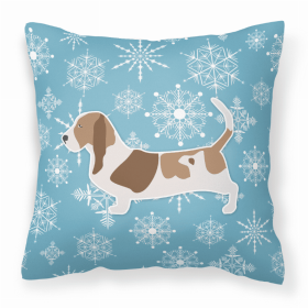 Basset Hound Winter Snowflake Dog Profile Art Fabric Decorative Pillow