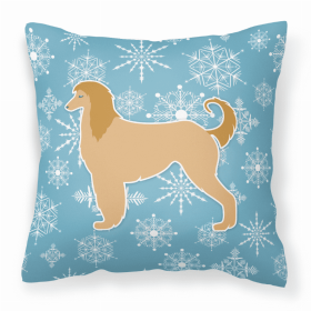 Afghan Hound Winter Snowflake Dog Profile Art Fabric Decorative Pillow