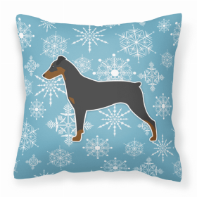 German Pinscher Winter Snowflake Dog Profile Art Fabric Decorative Pillow