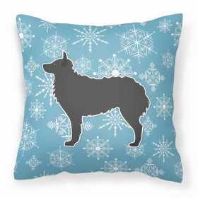 Croatian Sheepdog Winter Snowflake Dog Profile Art Fabric Decorative Pillow