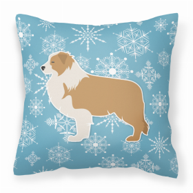 Border Collie - Red Winter Snowflake Dog Profile Art Fabric Decorative Pillow