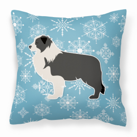 Border Collie 1 Winter Snowflake with Dog Fabric Decorative Pillow