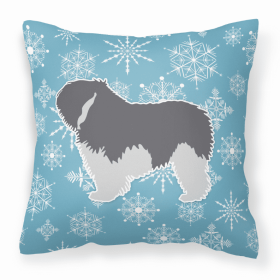 Polish Lowland Sheepdog Winter Snowflake Dog Profile Art Fabric Decorative Pillow