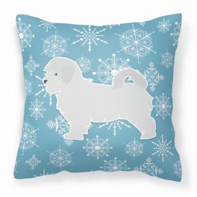 Maltese Winter Snowflake Dog Profile Art Fabric Decorative Pillow