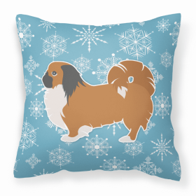 Pekingese Winter Snowflake Dog Profile Art Fabric Decorative Pillow