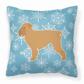 Brussels Griffon Winter Snowflake Dog Profile Art Fabric Decorative Pillow