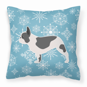 French Bulldog Winter Snowflake Dog Profile Art Fabric Decorative Pillow