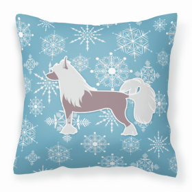 Chinese Crested Winter Snowflake Dog Profile Art Fabric Decorative Pillow