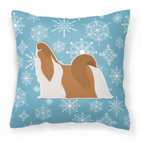 Shih Tzu Winter Snowflake Dog Profile Art Fabric Decorative Pillow