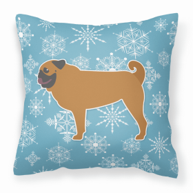 Pug Winter Snowflake Dog Profile Art Fabric Decorative Pillow