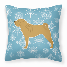 Shar Pei Winter Snowflake Dog Profile Art Fabric Decorative Pillow