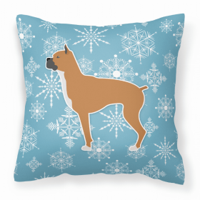 Boxer Winter Snowflake Dog Profile Art Fabric Decorative Pillow