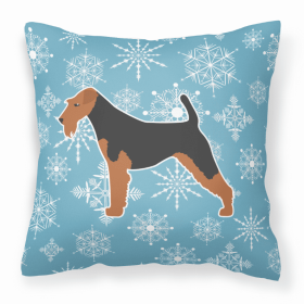 Airedale Terrier Winter Snowflake Dog Profile Art Fabric Decorative Pillow