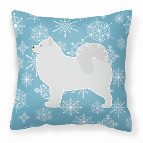 Samoyed Winter Snowflake Dog Profile Art Fabric Decorative Pillow