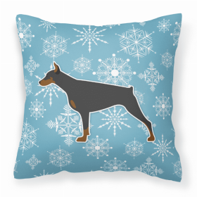 Doberman Winter Snowflake Dog Profile Art Fabric Decorative Pillow