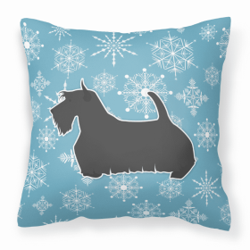 Scottish Terrier Winter Snowflake Dog Profile Art Fabric Decorative Pillow