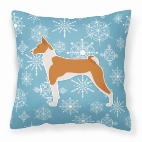 Basenji Winter Snowflake Dog Profile Art Fabric Decorative Pillow