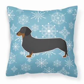 Dachshund Winter Snowflake With Dog Fabric Decorative Pillow