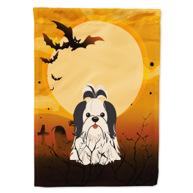 Shih Tzu - Black and White - alloween Themed House Flag