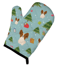 Papillon - Red and White Christmas Dog Oven Mitt