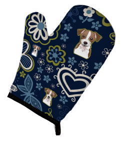 Jack Russell Terrier - Wirehaired - Blue Flowers Dog Art Oven Mitt