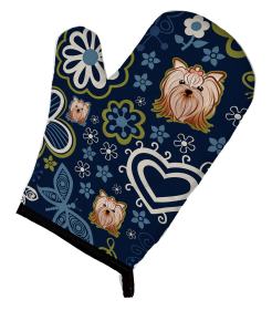 Yorkshire Terrier Blue Flowers Dog Art Oven Mitt