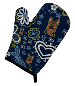 German Shepherd Blue Flowers Dog Art Oven Mitt