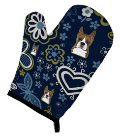 Boxer Blue Flowers Dog Art Oven Mitt