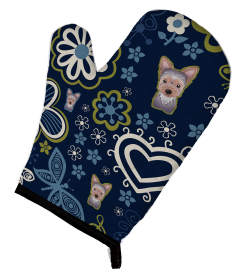 Yorkshire Terrier - Puppy - Blue Flowers Dog Art Oven Mitt