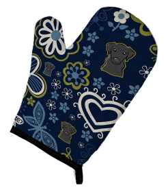 Labrador Retriever - Black - Blue Flowers Dog Art Oven Mitt