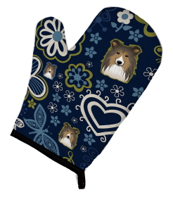 Sheltie Blue Flowers Dog Art Oven Mitt