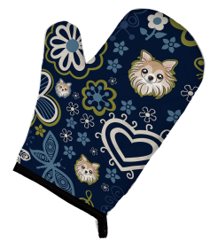 Chihuahua Blue Flowers Dog Art Oven Mitt